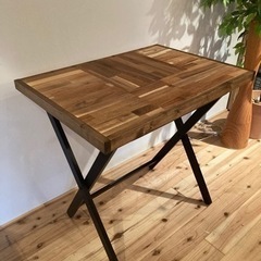 アカシア無垢材　折り畳み式サイドテーブル