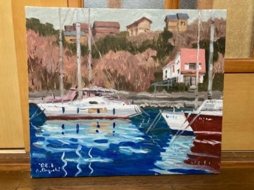 47 油絵 漁港 F10 30,000円