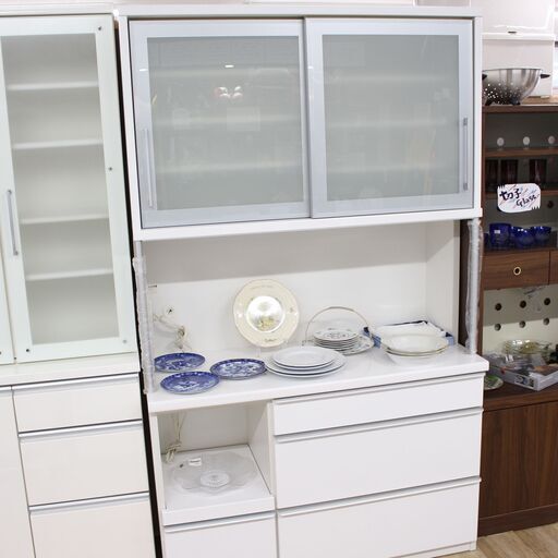 店S201)松田家具 キッチンボード 食器棚 幅118cm パワーレール採用 ホワイト