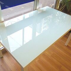 (Y)北大前! 札幌 引取  あずま工芸 Arganoアルガノ ガラス ダイニングテーブル ホワイト GDT-7631＆レザーチェア ホワイト×4脚 2027036