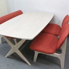 ニトリ/NITORI ダイニングテーブルセット LDテーブル リラックスワイド160 ホワイトウォッシュ/オレンジ 中古家具 店頭引取歓迎 R6664)