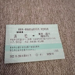新幹線チケット　浜松から東京.品川