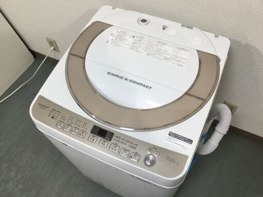 （2/17受渡済）JT5682【SHARP/シャープ 7.0㎏洗濯機】美品 2018年製 ES-KS70T-N 家電 洗濯 全自動洗濯機 簡易乾燥機能付