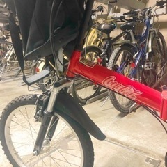 自転車　折りたたみ　赤　レッド　コカコーラステッカー貼り