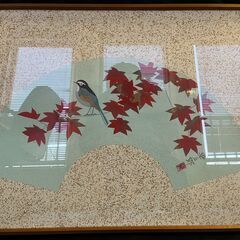 【模写】 橋口幾三郎（はしぐち　いくさぶろう） [鳥と紅葉] 日本画 サイン有 額装 縦48×横63×厚み2.5㎝ 額装 花鳥 山水 日本画 （014）