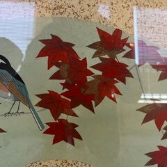 【模写】 橋口幾三郎（はしぐち　いくさぶろう） [鳥と紅葉] 日本画 サイン有 額装 縦48×横63×厚み2.5㎝ 額装 花鳥 山水 日本画 （014）