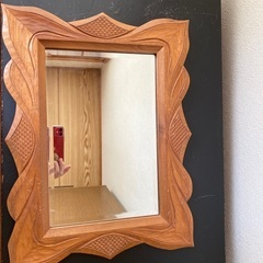 木彫り枠　鏡　ミラー