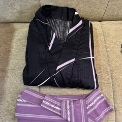 メンズ 浴衣 L 黒×紫