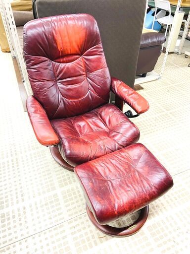 【半額】EKORNES リクライニングチェア オットマン ビンテージ ワインレッド