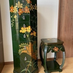 飾りチェスト＆花台（木製、中国家具）