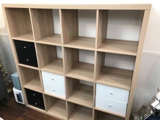 【美品】IKEA イケア KALLAX カラックス シェルフユニット 引き出し付き オープンラック 本棚 書棚 小物 収納 4×4段