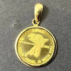 【現金一括払特別価格 － 11/30迄】純金 エンジェルコイン 1/25オンス ペンダント ネックレス トップ K18枠