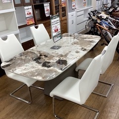KK-108【新入荷　アウトレット】GLASS MARBLE ダイニング5点セット　白イス