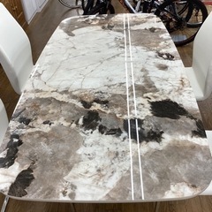 KK-108【新入荷　アウトレット】GLASS MARBLE ダイニング5点セット　白イス