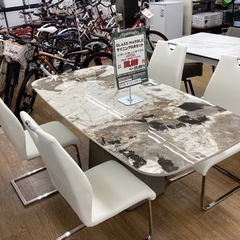 KK-108【新入荷　アウトレット】GLASS MARBLE ダイニング5点セット　白イス