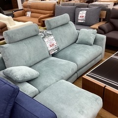 KK-113【新入荷　アウトレット】クーヘン　3シーターソファ　ライトブルー　スツール付き