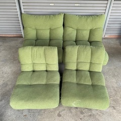 座椅子 ソファ 黄緑 緑系 合計4席 大2席 小2席 多段型