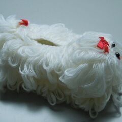 【ご成約】真っ白いワンコ型 毛糸で編んだティッシュケースカバー（...