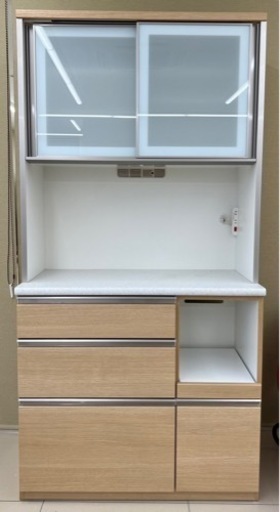 HJ39【中古品】キッチンボード 食器棚 ベージュ 木目調