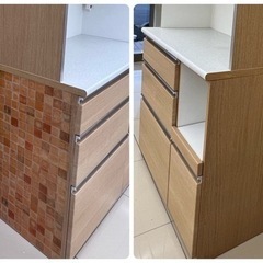HJ39【中古品】キッチンボード 食器棚 ベージュ 木目調