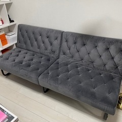 最終お値下げ【美品】ベロア ベルベット調 おしゃれソファベッド グレー