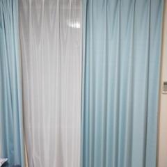 【長め】カーテン水色（2枚）+レースカーテン（2枚）
