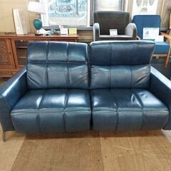 【愛品倶楽部柏店】　かねたや　アンドレア　本革　電動リクライニング3人掛けソファー　ダークブルー　