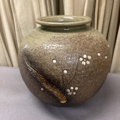 新楽焼　梅　花器　花瓶