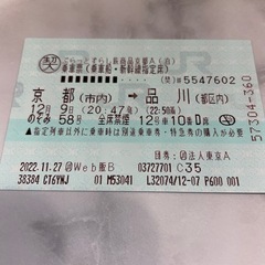 2022年12月9日（金）京都→品川　新幹線チケット