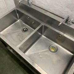 2槽シンク 流し台 手洗い場 蛇口付 飲食店 厨房機材 店舗用 W1200×