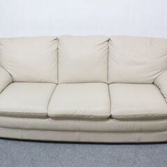 Italsofa/イタルソファ 高級本革3人掛け アイボリー イタリア ナツッジ社 3P 3シーター リビング 中古家具 店頭引取歓迎 R6684)