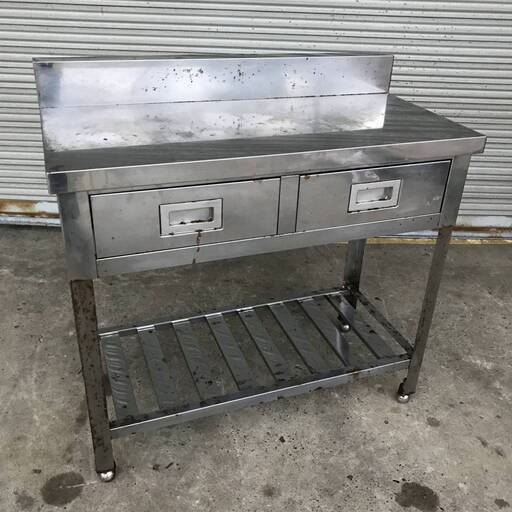 pa1/95 ステンレス 引き出し付き 作業台 W900×D450×H795mm 中古 厨房 業務用 調理台 テーブル バックガード付 ワークテーブル