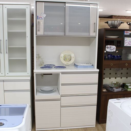 店S216)ニトリ ポスティア100 ホワイト キッチンボード 幅100cm ハイタイプ 食器棚  NITORI
