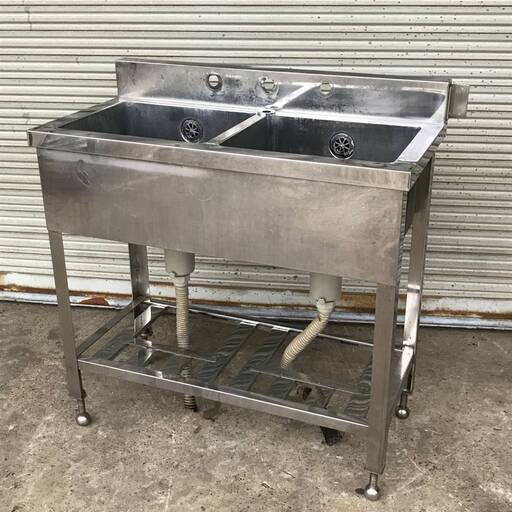 pa1/97 2槽シンク 業務用 ステンレス作業台 W900×D450×H940mm 中古 中古 厨房 業務用 二槽 シンク 流し台 バックガード付