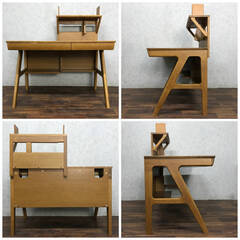 🔷🔶🔷ba13/69 浜本工芸 ムク天板デスク 学習机 サイドワゴン 椅子 3点セット 机 チェア 樽材 無垢 学習デスク ワゴン 袖机 本棚付き 勉強机🔷🔶🔷