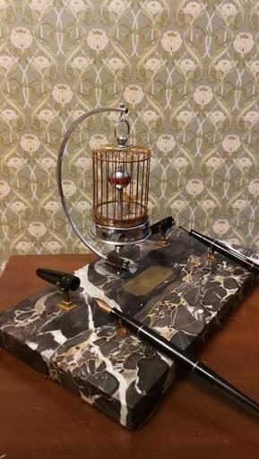 超レア■ペンスタンド＆ 東洋時計の鳥かご時計＋waterman 万年筆（当時の高級品です）