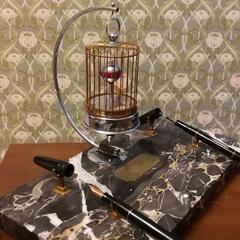 超レア■ペンスタンド＆ 東洋時計の鳥かご時計＋waterman 万年筆（当時の高級品です）