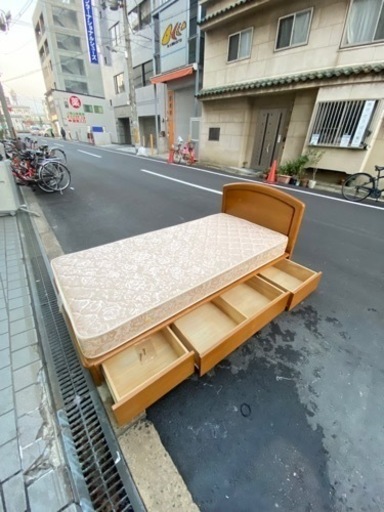 シングルベッドマットレスセット3つ引き出し有り大阪市内配達設置無料