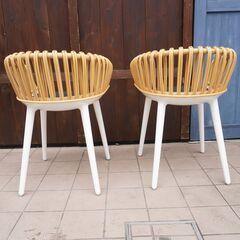MAGIS(マジス)社のマルセル・ワンダース デザインのサイボーグ ウィッカー(クラブ) アームチェア 2脚セットです。ポリカーボネイトをベースに、籐細工の背もたれが個性的なデザイン♪/クッション付きCK407