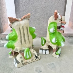 城間シーサー工房// 漆喰/赤瓦シーサー ペアSS ライトグリーン