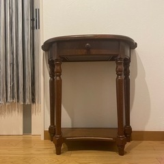 オーク無垢材を使用した英国 アンティーク 半月コンソール テーブル