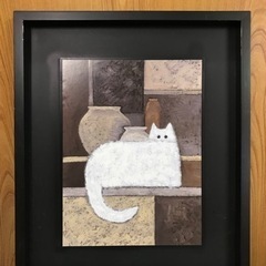 白い猫の絵画 ニトリ製