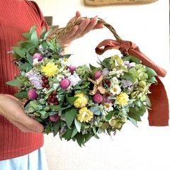 ユーカリと紫陽花と花々のリース pmj