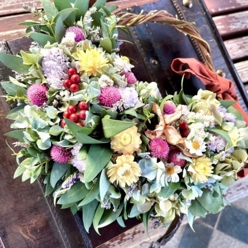 ユーカリと紫陽花と花々のリース pmj