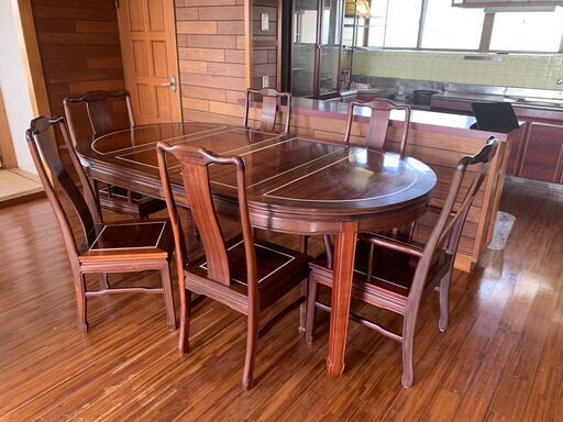 【沖縄】オーバル伸長式ダイニングテーブル（2人～6人） 椅子付