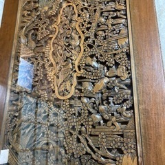 アンティーク　ガラステーブル　手彫り