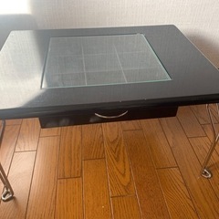 ガラステーブル 引き出し付 黒 シンプル 座卓 ローテーブル