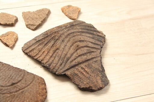 縄文 土器片 出土品 古代 ロマン 遺跡 破片 (R2244wY)