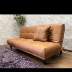 ソファーベッド　ソファ　レザーファブリック　キャメル　新品 ソファーベッド ソファ ベッド ファブリックレザー シングル