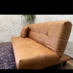 ソファーベッド レザーファブリック キャラメル ソファー